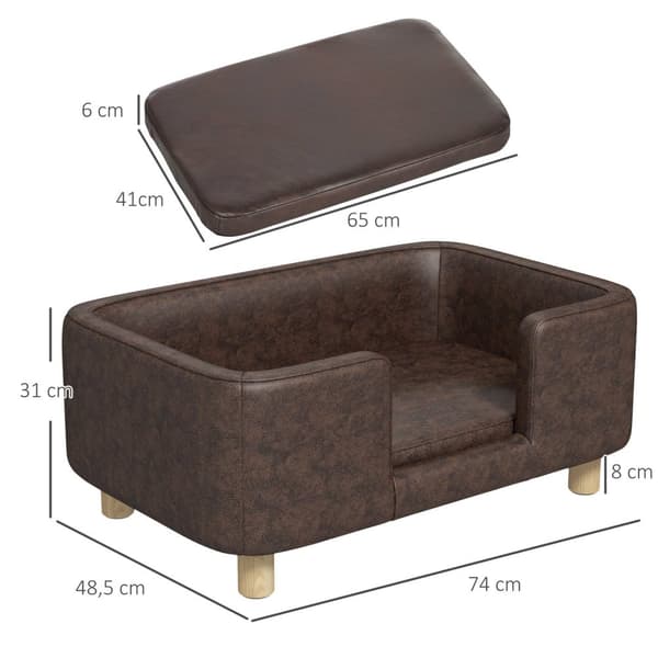 Rootz Pet Sofa Dog Pushion - Cat Bed - Plush Pet Lounger - Microfiber Comfort - 74 cm x 48,5 cm x 31 cm - Soft Edge & Træben til stabilitet