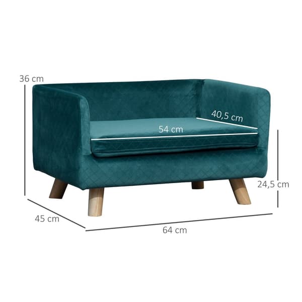 Rootz Pet Sofa Bed - Dog Sofa - Cat Bed - Fluffy Pushion - Skandinavisk design - 64 x 45 x 36 cm - Velour Blue