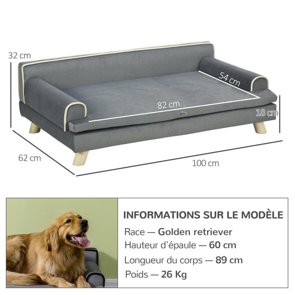 Rootz Scandinavian soffa för husdjur - hund soffa - kattbädd - mjuk kudde - 100 x 62 x 32 cm