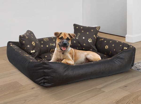 Hundeseng kennel 100x75 cm vandtætte gyldne knogler