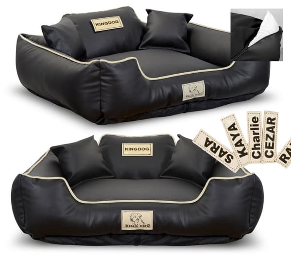 Koiran sänky KINGDOG ECO LEATHER 75x65 cm persoonallinen irrotettava luistamaton musta