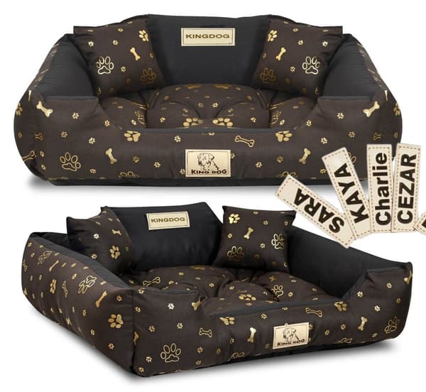Hundeseng KINGDOG kennel 75x65 cm personlig vandtætte gyldne knogler