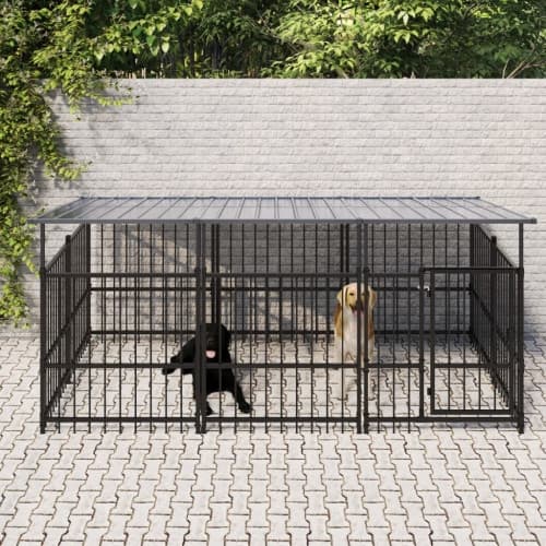 Hundgård för utomhusbruk med tak stål 3,75 m² Hundgård för utomhusbruk med tak stål 3,75 m²