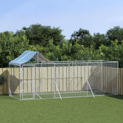 Hundgård med tak silver 6x2x2,5 m galvaniserat stål