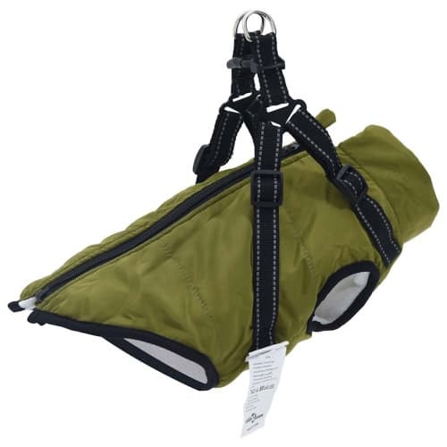 Hundtäcke med sele vattentät reflex armégrön L40