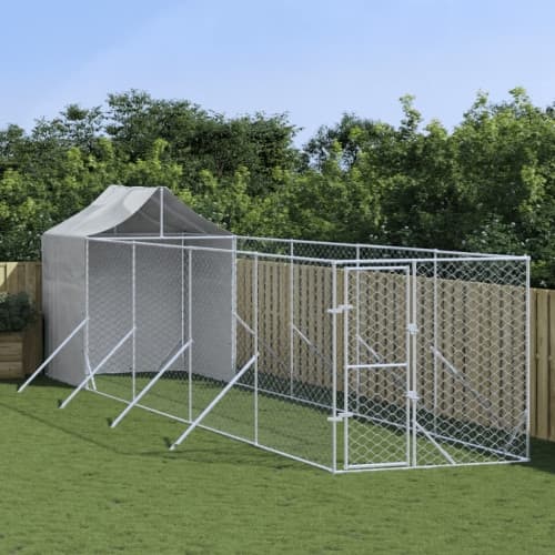 Hundgård med tak silver 2x10x2,5 m galvaniserat stål