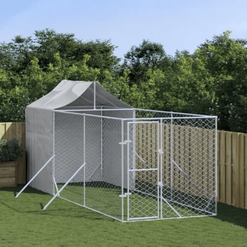 Hundgård med tak silver 2x6x2,5 m galvaniserat stål