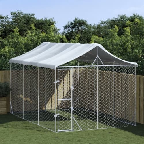Hundgård med tak silver 3x4,5x2,5 m galvaniserat stål