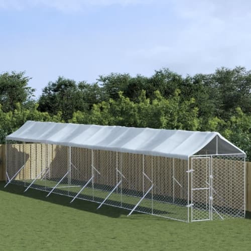 Hundgård med tak silver 2x14x2,5 m galvaniserat stål