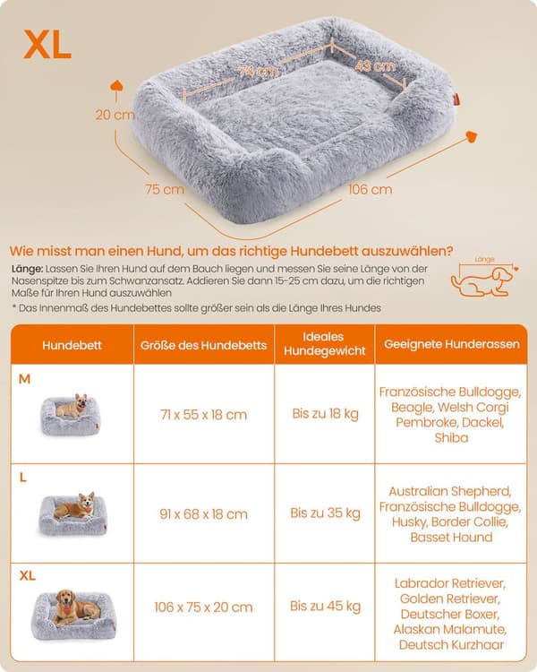 Hundeseng, Feandrea PGW271G01, 71x55x18 cm, Ombre Grey