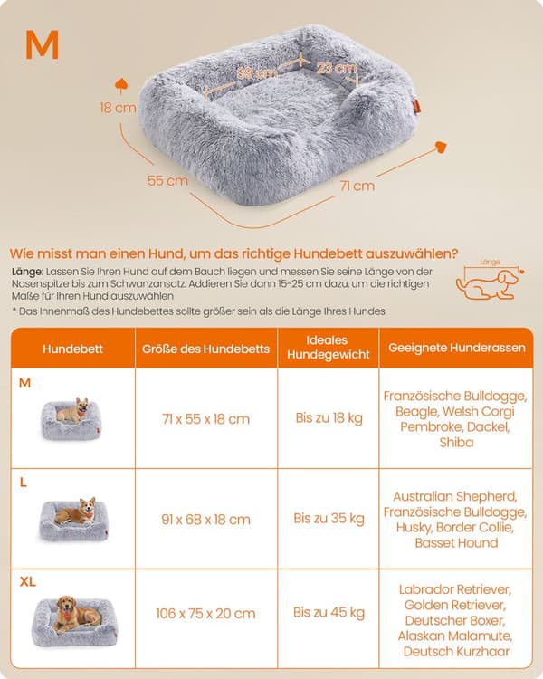 Hundeseng, Feandrea PGW271G01, 71x55x18 cm, Ombre Grå