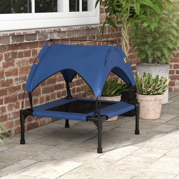 Rootz hundeseng med tag - åndbar kæledyrseng - vandafvisende - tilbyder afkøling - 76 x 61 x 69,5 cm blå