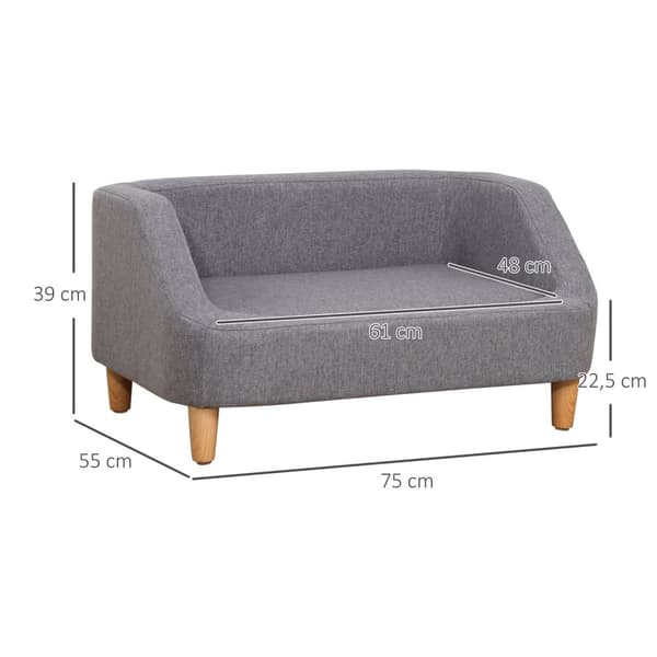 Rootz Pet Sofa - Scandinavian Bed - Dog Couch - Blød polstring - Eucalyptus Wood - 75 cm x 55 cm x 39 cm