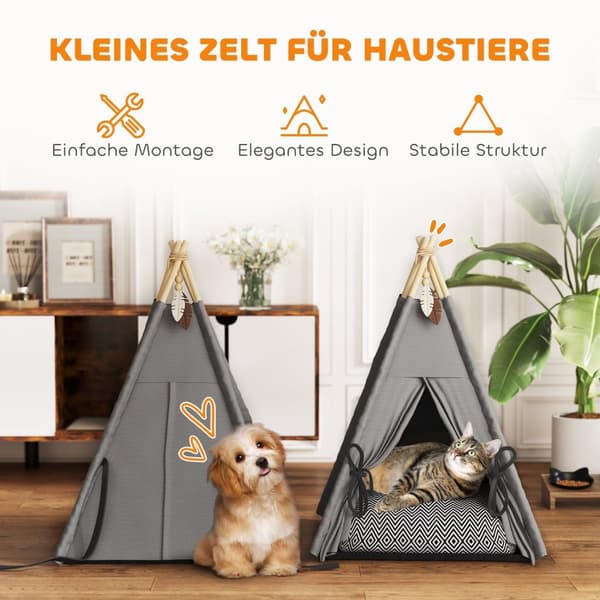 Rootz Tipi -teltta lemmikkieläimille - eläinsängyt - kissan teltta - viihtyisä retriitti - 60 cm x 60 cm x 76 cm