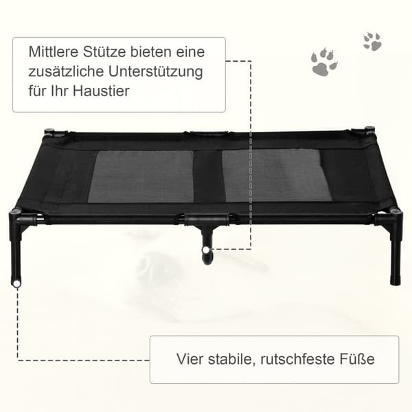 Höjt Utomhussäng för Hund, 92x76x18 cm, Svart