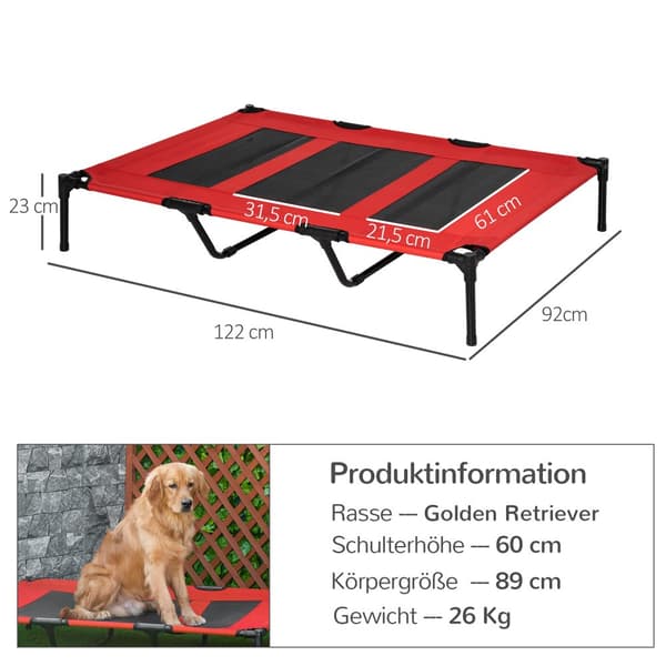 Hundeseng, 122x92x23 cm, Rød