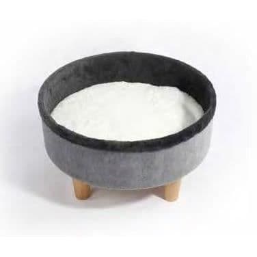 Rund upphöjd säng - M PETS - ROUND - Grå - 47 x 47 x 26 cm - Träben - Mjuk kudde