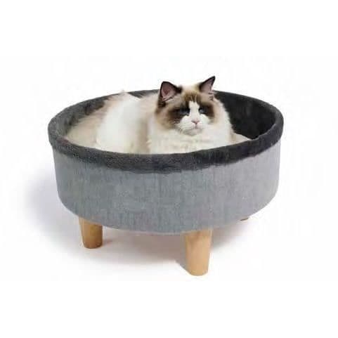 Rund upphöjd säng - M PETS - ROUND - Grå - 47 x 47 x 26 cm - Träben - Mjuk kudde