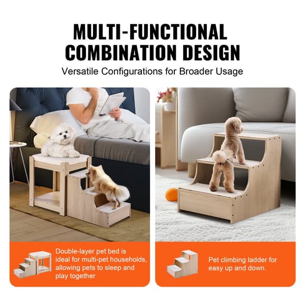 Husdjur Bunk Bed, Flera Nivåer med 3 Trappnivåer, Mjuk Tvättbar Fleecekudde, Beige Färg