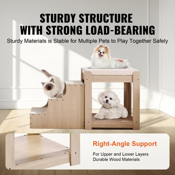 Husdjur Bunk Bed, Flera Nivåer med 3 Trappnivåer, Mjuk Tvättbar Fleecekudde, Beige Färg