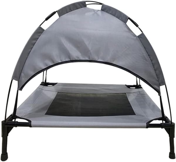 Lollanda Fällbar Hundbädd med Tak – Hållbar och Vattentålig Hundbädd för Utomhusbruk, Camping Hundsäng med Avtagbart Soltak, Grå