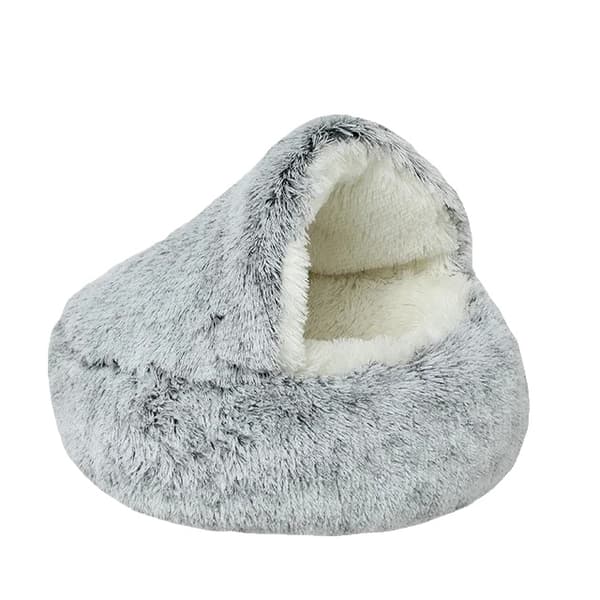 Lemmikkivuode, pehmeä plyysikangas, puoliksi suljettu muotoilu,40cm, harmaa-pitkä plyysi