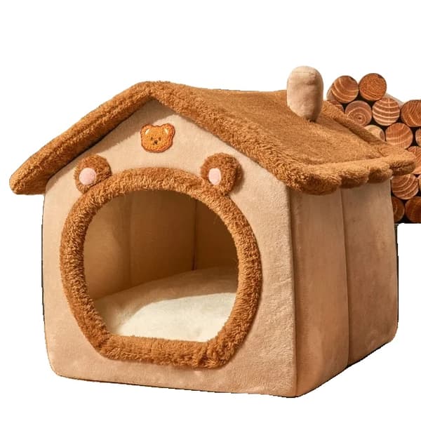 Katt- och hundsäng, självvärmande, avtagbart överdrag,Brun, M