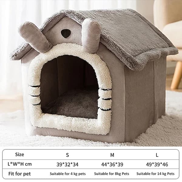 Pet House, Innesluten inomhusdesign, Mjuk kudde,Grått hus, M