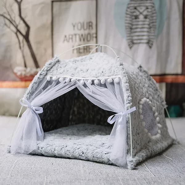 Kattekurv, Behageligt Design, Nem at Rengøre,XS 36X36X32CM, Grå Prinsesse Seng