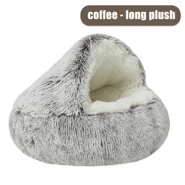 Hundsäng, mjukt plyschtyg, semi-inbyggd design,kaffe-lång plysch, 60cm