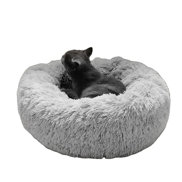 Kattekurv, Blødt Plys Materiale, Behageligt Design,Grå, Diameter 60cm