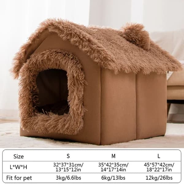 Kattbädd, Innesluten Design, Plyschmaterial,Brun Lång Plysch, L