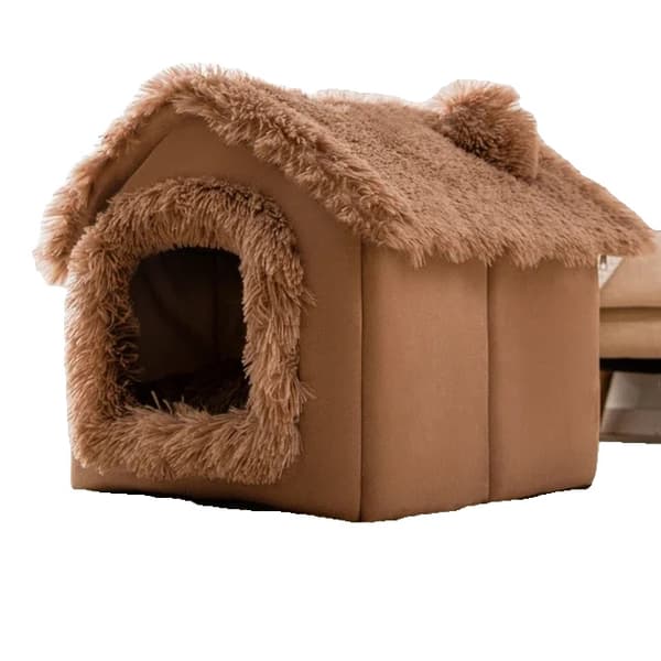 Kattbädd, Innesluten Design, Plyschmaterial,Brun Lång Plysch, L