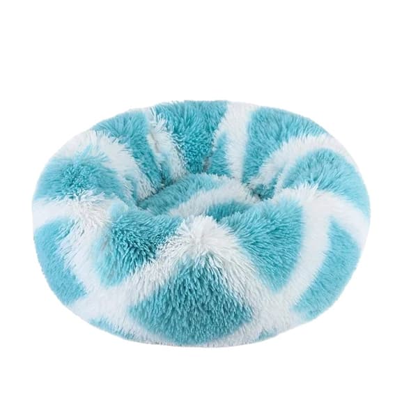 Pet Bed, Super Blød Plys, Komfortabelt Design,70CM, Blå Hvid