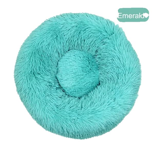 Katte seng, blød plys, bærbar,Diameter 100cm, Smaragd