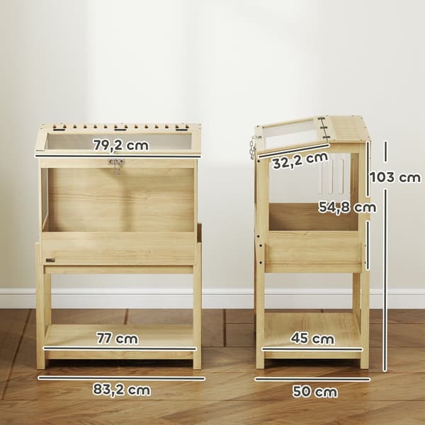 Hamsterhäkki, 83.2x50x103 cm, Luonnollinen Puu