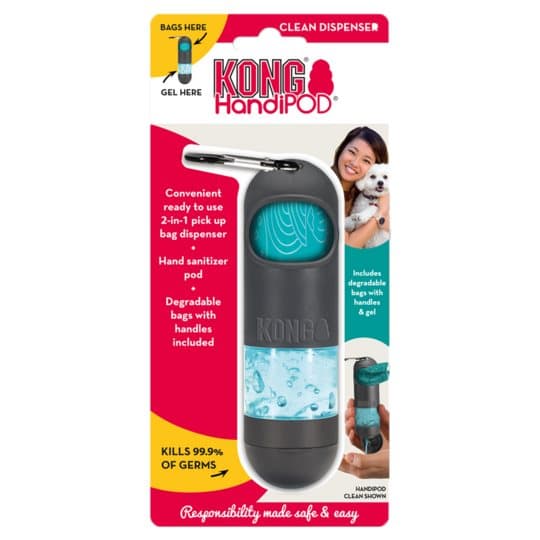 Kong HandiPOD Clean Dispenser - Denna hållare innehåller inte bara en rulle med biologiskt nedbrytbara påsar utan är också utrustad med en handrengöri