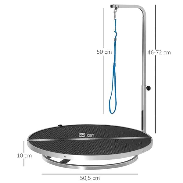 Rootz Hundeplejebord - Kæledyrsplejebord - Roterende tørrebord med justerbar arm - Skridsikkert bord - Toplåsesystem - Aluminium - Sikkerhedssnor - Ø6