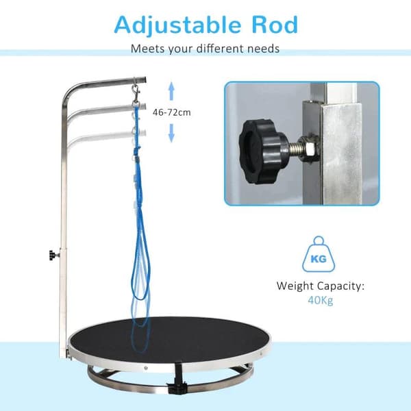 Rootz Hundeplejebord - Kæledyrsplejebord - Roterende tørrebord med justerbar arm - Skridsikkert bord - Toplåsesystem - Aluminium - Sikkerhedssnor - Ø6