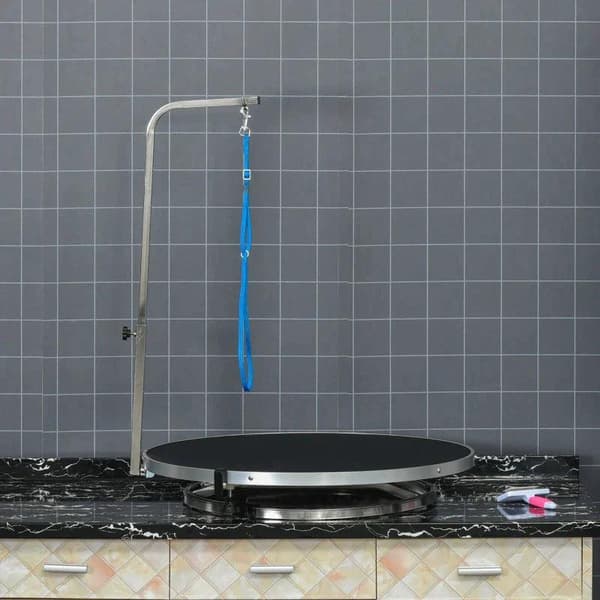 Rootz Hundeplejebord - Kæledyrsplejebord - Roterende tørrebord med justerbar arm - Skridsikkert bord - Toplåsesystem - Aluminium - Sikkerhedssnor - Ø6