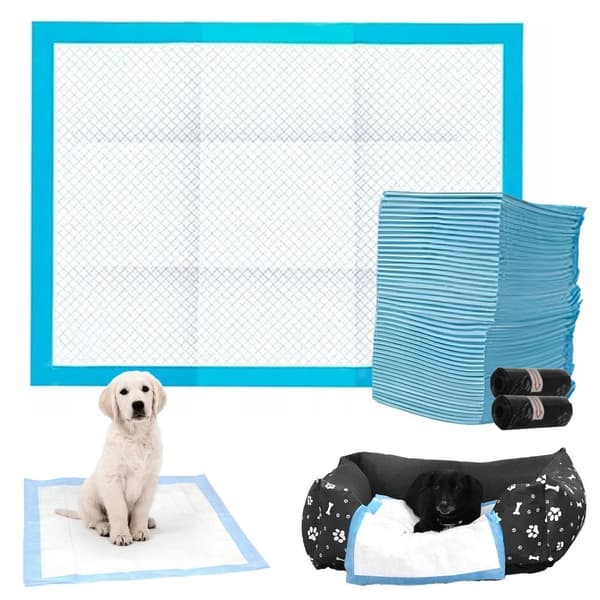 Kissmatta med Bajspåsar för Hund / Valpmatta / Hygienunderlägg 60x60cm - 100p