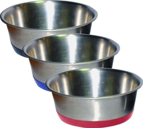Water- and food bowl stainless steal with blue rubber Barry King 0.9 L
