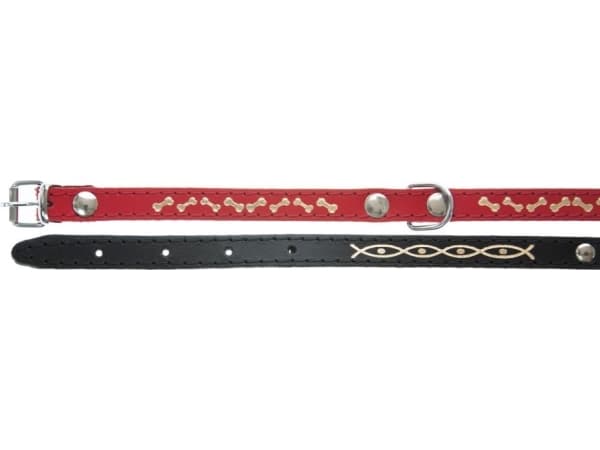 Dino läderhalsband 14mm/36cm RED