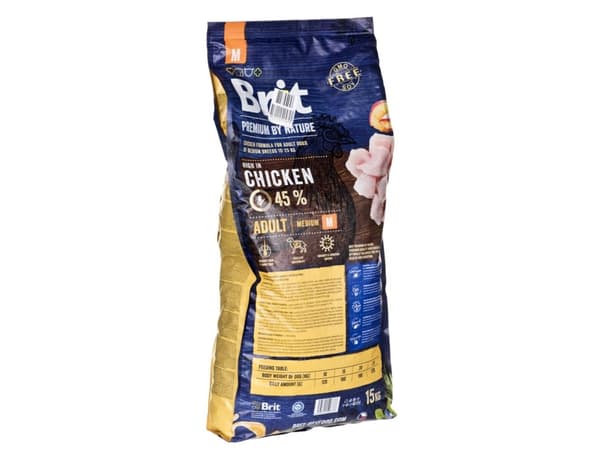 Brit Premium by Nature Adult M, Vuxen, Medium (11 - 25 kg), Äpple, Kyckling, Majs, 15 kg