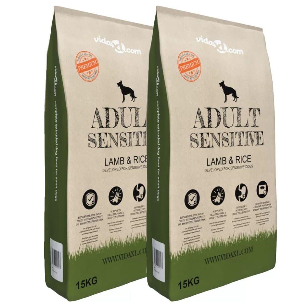 vidaXL Premium tørr hundemat Adult Sensitive Lamb & Rice 2 stk 30 kg