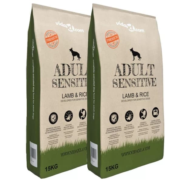 vidaXL Premium tørr hundemat Adult Sensitive Lamb & Rice 2 stk 30 kg