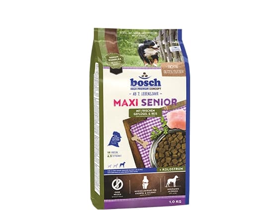 Bosch Hundefutter Maxi Senior Geflügel, 1er Pack (1 x 12.5 kg), Senior, Fjærfe, Ris, 12,5 kg