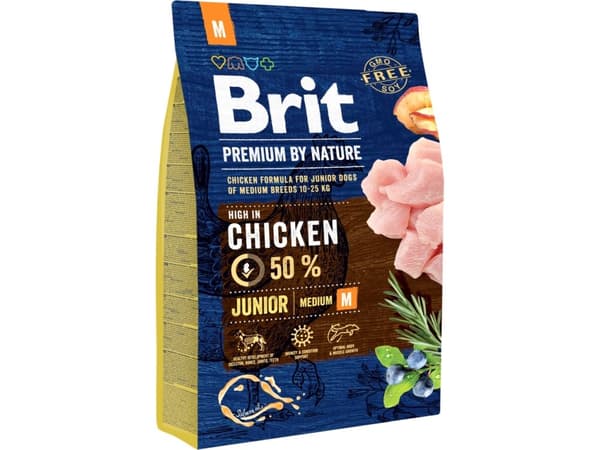 Brit Premium by Nature Junior M, Adult, Kaikille roduille, Keskikokoinen (11 -25 kg), Kana, 3 g