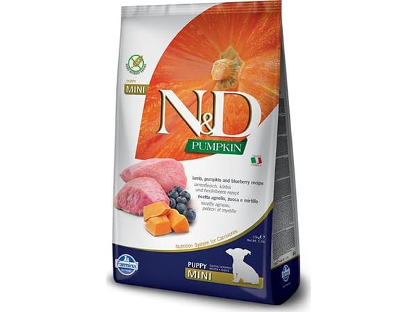 Farmina Pet Food N&D Pumpkin, Valp, Mini (5 - 10kg), Blåbær, Lam, Gresskar, 2,5 kg