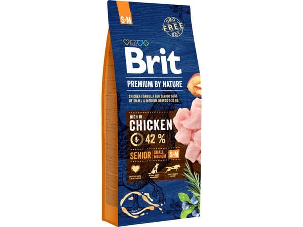 Brit Premium by Nature Senior S+M Omena, kana, maissi - kuivaruoka aikuisille keskikokoisille roduille - 15 kg